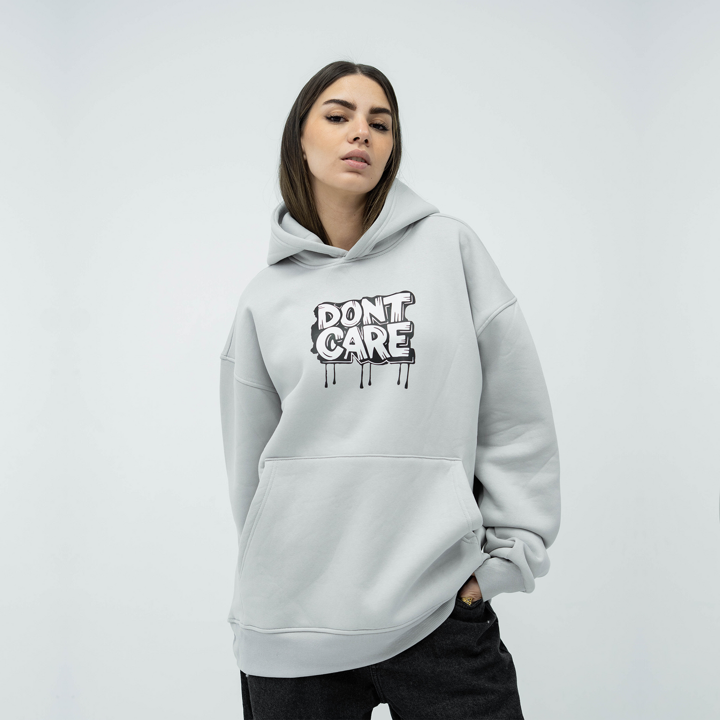 Don’t care silver hoodie